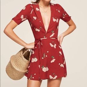 Reformation Calais Dress - Red Floral Print